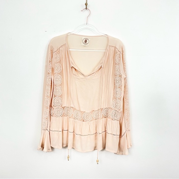 Muche Muchette Pink Lace Crochet Boho Top - Picture 1 of 5